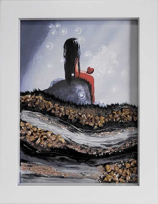 resin painting of girl in red dress